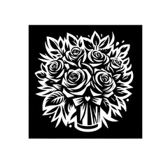 Cartoon Black and White Isolated Illustration Vector Of A Bouquet of Flowers