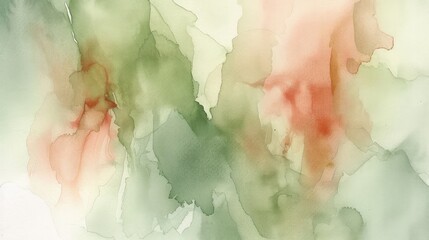 Abstract Watercolor Blends in Soft Pastel Coral and Sage Tones.