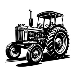 Cartoon Black and White Isolated Illustration Vector Of A Farm Tractor