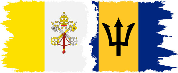 Barbados and Vatican grunge flags connection vector - obrazy, fototapety, plakaty