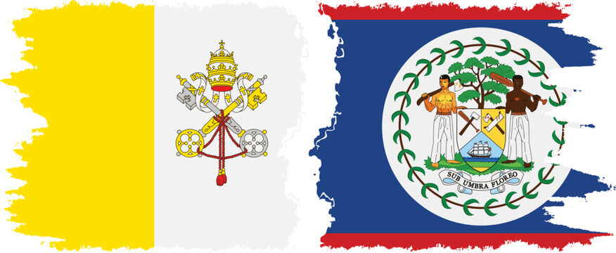 Belize and Vatican grunge flags connection vector