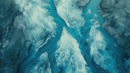 Aerial View of Turquoise Glacial Rivers.