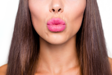 Come closer I'll kiss you! Close up photo portrait of cute sensitive attractive pretty gorgeous big natural woman's lips isolated on bright vivid pastel background