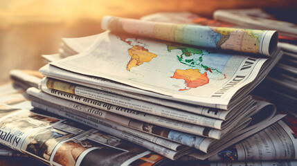 Newspapers world news information concept close-up