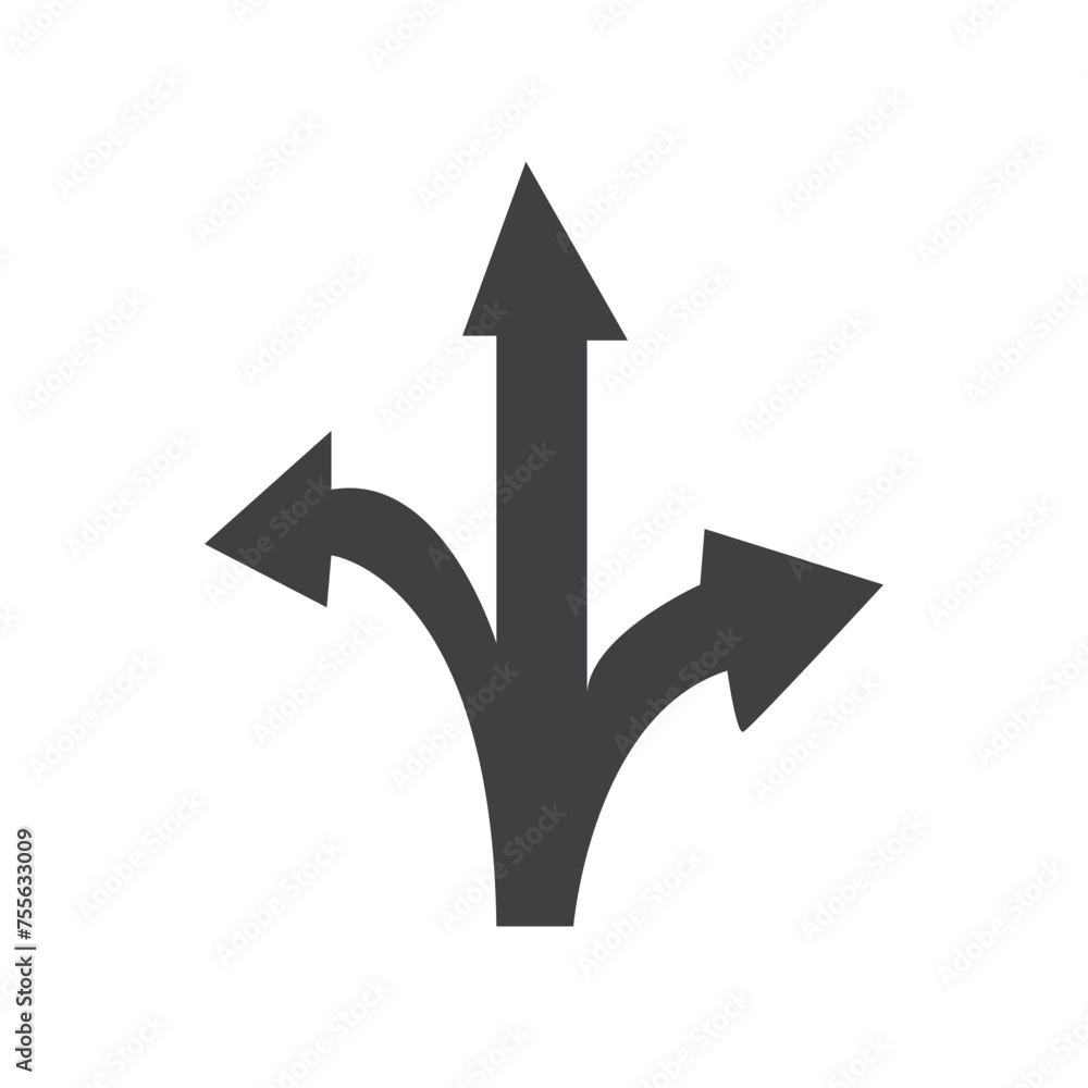 Poster three-way directional arrow in flat style. vector illustration. road direction icon isolated. vector
