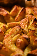 Crispy potato wedges baked with seasonings.