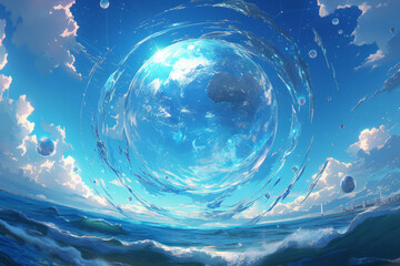 Huge blue sphere floating on the sea
