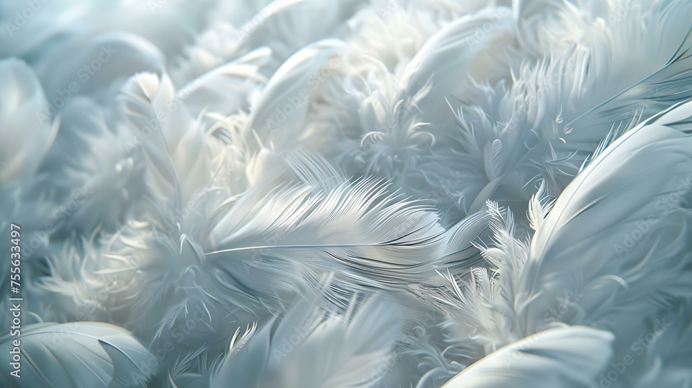Poster soft white feathers filling the frame with a delicate texture. close-up shot ideal for backgrounds a