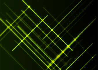 Vivid green neon laser lines abstract futuristic background. Technology vector design