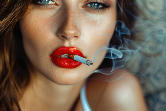 Sensual attractive young asian woman smoking a cigarette