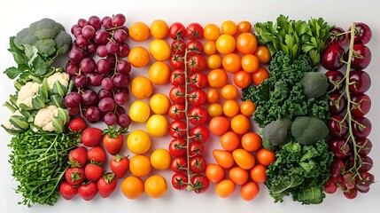 Fresh vegetables and fruits on white background. healthy food concept. ideal for vegan and vegetarian lifestyle. colorful and vibrant produce display. AI