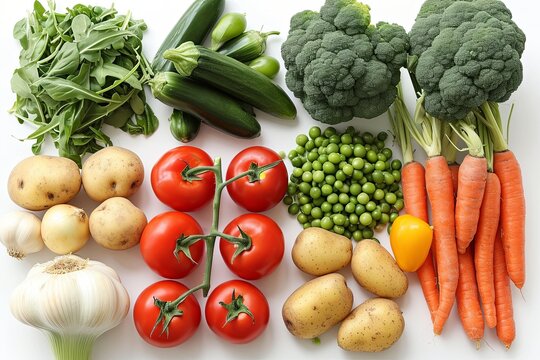 Healthy Food with assortment of fresh organic vegetables harvest concept on white background
