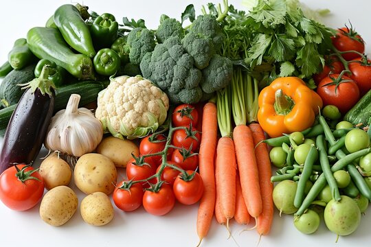 Healthy Food with assortment of fresh organic vegetables harvest concept on white background