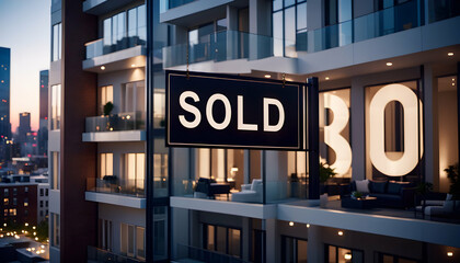 Sleek city apartment with a Sold sign - obrazy, fototapety, plakaty