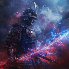 Samurai and wizards team up to harness dark matter - obrazy, fototapety, plakaty