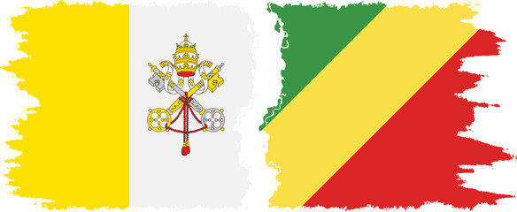 Congo-Brazzaville and Vatican grunge flags connection vector