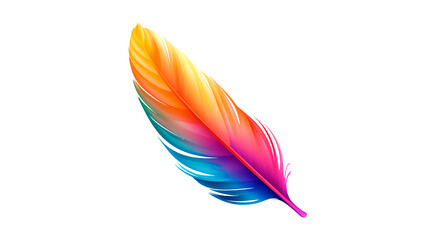 Colorful feather cut out. Rainbow colored bird feather on transparent background
