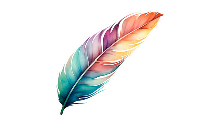Colorful feather cut out. Isolated feather on transparent background
