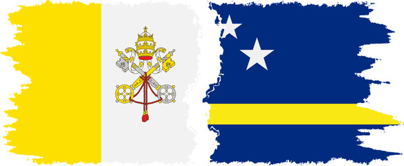 Curacao and Vatican grunge flags connection vector