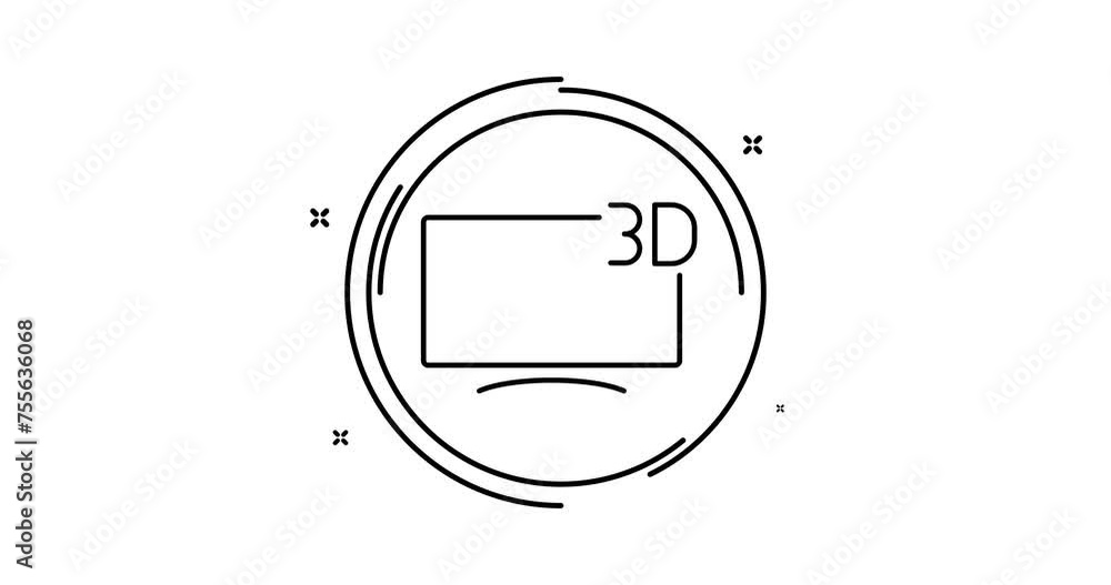 Poster 3d tv animated outline icon. 3d tv rotation appearance 4k video animation for web, mobile and ui des