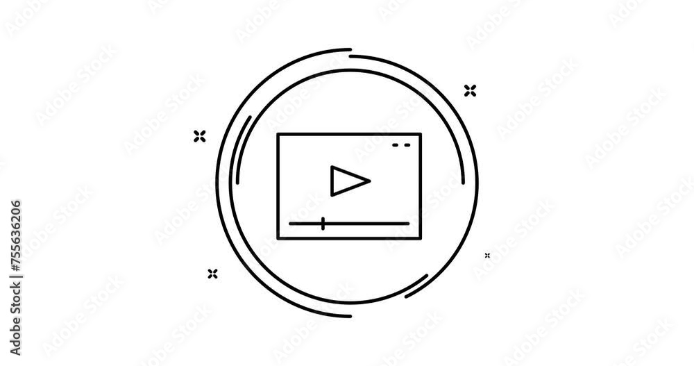 Poster video player animated outline icon. video player rotation appearance 4k video animation for web, mob