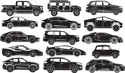 Car silhouettes set - vector