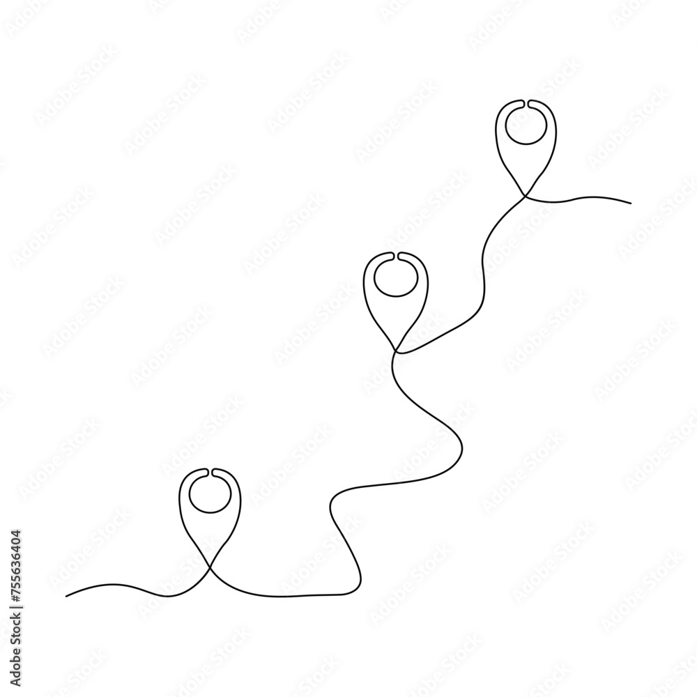 Poster continuous one line drawing of map point.gps,web concept.map point isolated on a white background. v
