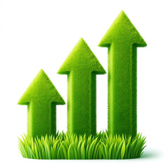 Illustration of upward-pointing arrows made of lush green grass, symbolizing eco-friendly progress,.