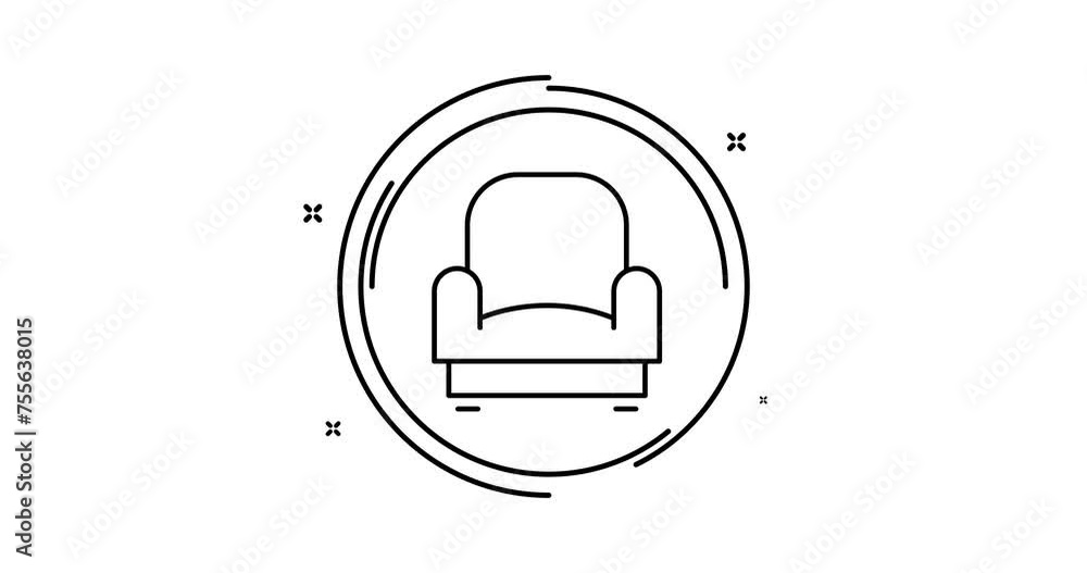Poster arm chair animated outline icon with alpha channel. arm chair rotation appearance 4k video animation