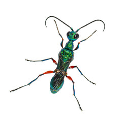 Back side of a Emerald cockroach wasp, Ampulex compressa, isolated on white