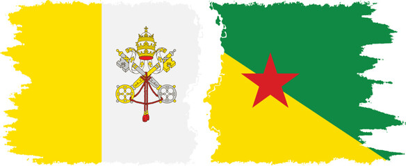 French Guiana and Vatican grunge flags connection vector