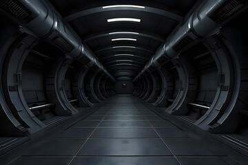 Empty elegant modern grunge dark reflections concrete underground tunnel room, generated by AI. 3D...