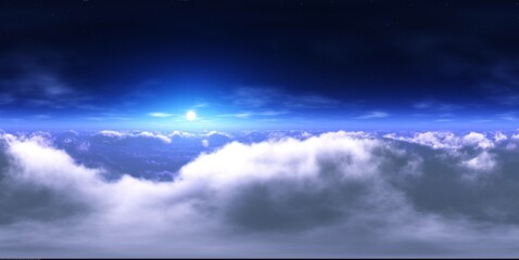 Panorama of clouds at night under the moon, top view