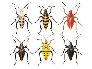 Assassin bug collection set isolated on transparent background, transparency image, removed background