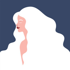 Albino woman portrait.  Profile of a young female with albinism. Genetic rare appearance. Vector illustration