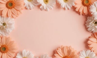 Fototapeta na wymiar Flatlay Romantic spring flowers peach fuzz color with space for text.Valentine's Day, Easter, Birthday, Happy Women's Day, Mother's Day concept.