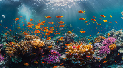colorful underwater world with corals and fish