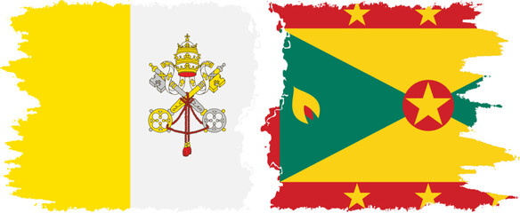 Grenada and Vatican grunge flags connection vector