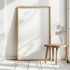 A3 Ratio White Canvas Leaning on Floor with Wood Frame