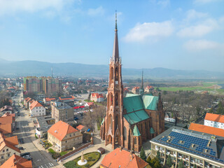 Panorama of the city of Bielawa in the Owl Mountains in Lower Silesia