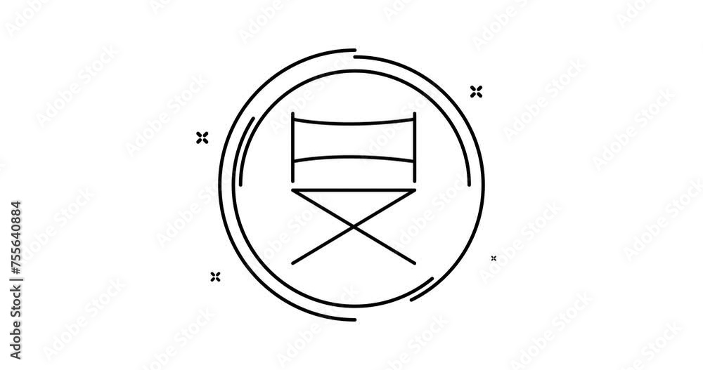Poster director chair animated outline icon with alpha channel. director chair rotation appearance 4k video
