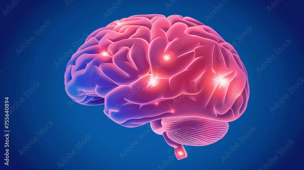 Poster detailed close up of human brain with neurons firing and neural extensions in action