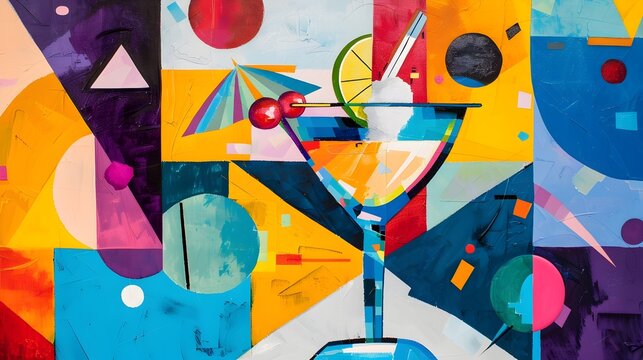 Abstract Art Cocktail, suited for contemporary culinary arts and vibrant beverage advertising