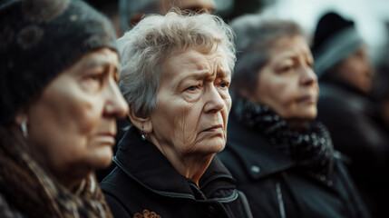 Elderly women with contemplative looks.