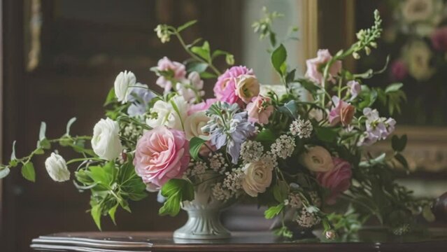 Spring flowers in vintage vase, beautiful floral arrangement, home decor, wedding and florist design..