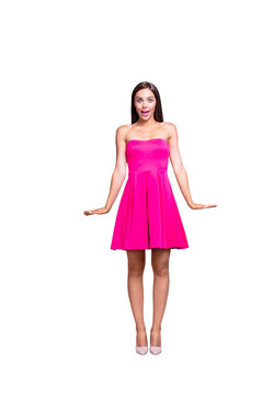 Doll like appearance people person concept. Vertical full length body size view photo portrait of chic attractive pretty winsome nice-looking lady standing open mouth isolated bright vivid background