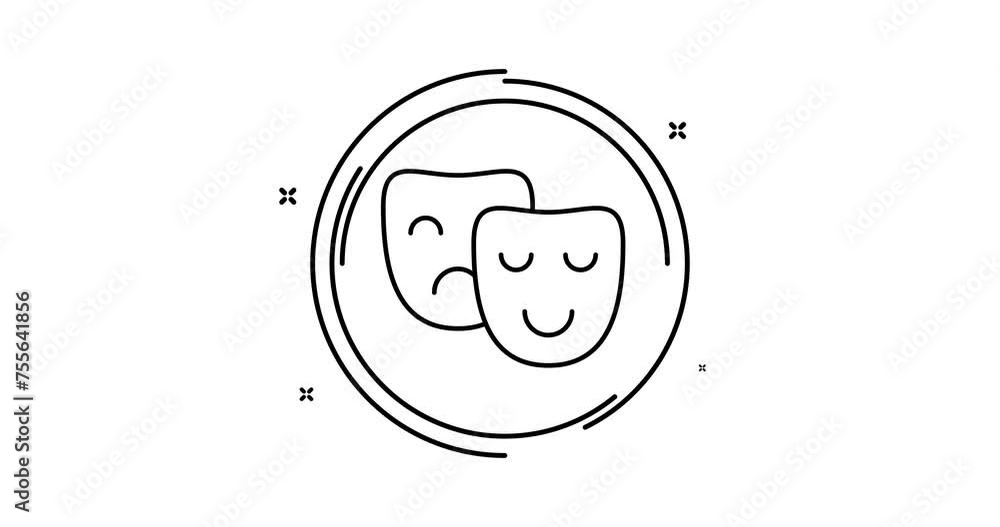 Poster theater masks animated outline icon with alpha channel. theater masks rotation appearance 4k video a
