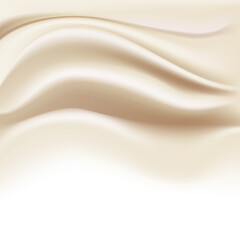 Satin waves texture abstract background with light creamy color, realistic vector illustration