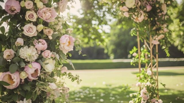 Wedding decoration with peonies, floral decor and event celebration, peony flowers and wedding ceremony in the garden, English country style