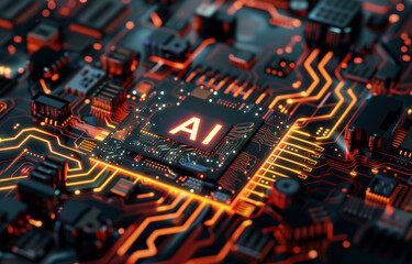 A breakthrough in computer technology with an advanced chip run by AI concept.